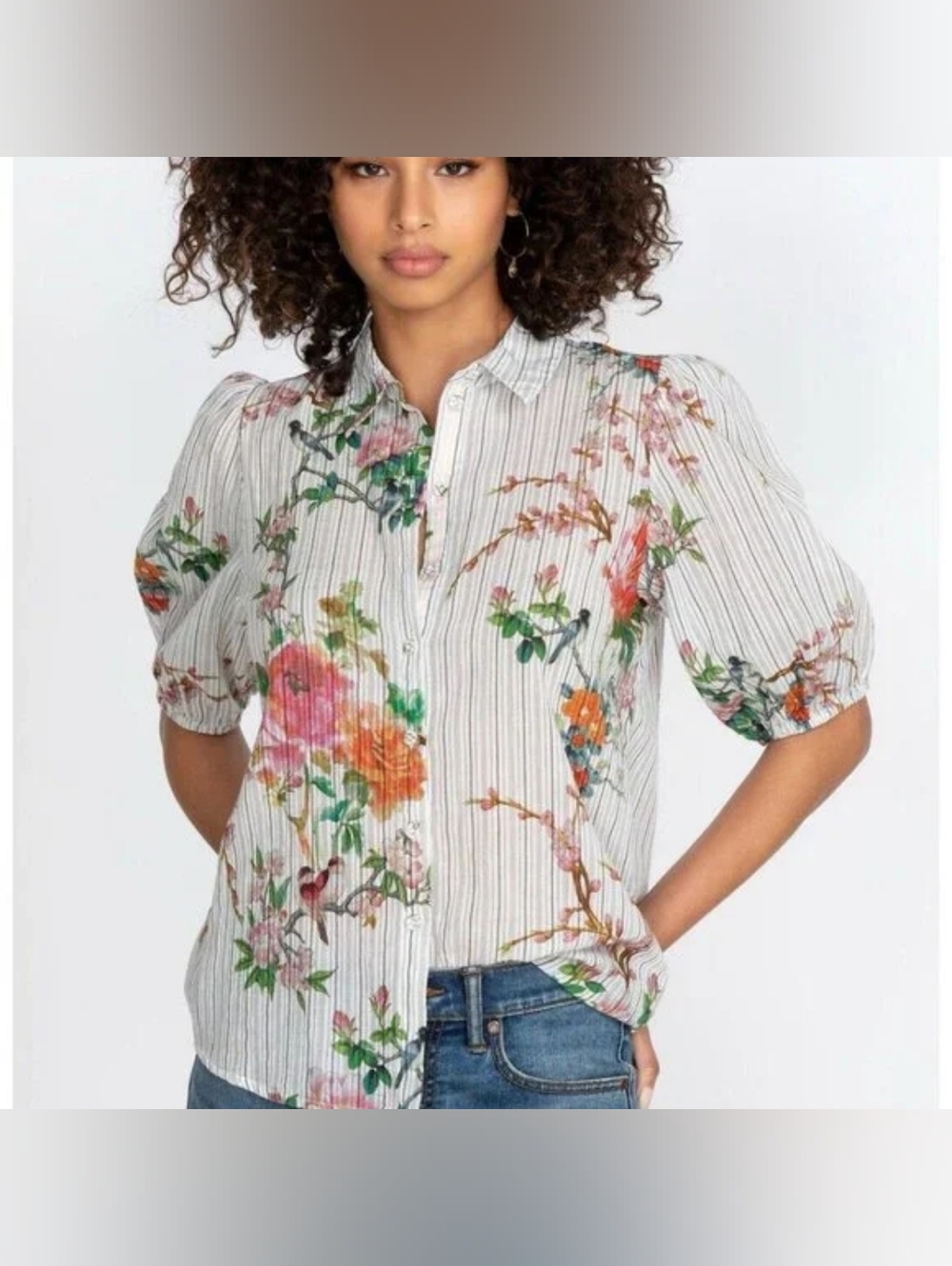 Johnny Was Workshop Liliana Weekend Tunic Women's Sz Sm Floral Cotton Blouse Top